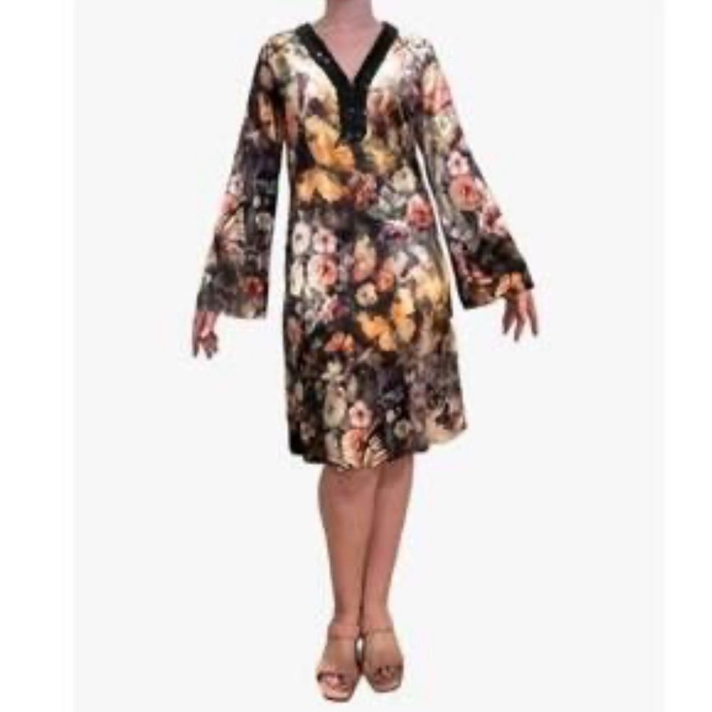 Johnny Was “Judith” sequin floral-print Shift Dress S
